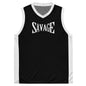 Black sleeveless shirt with 'SAVAGE' print on a white background