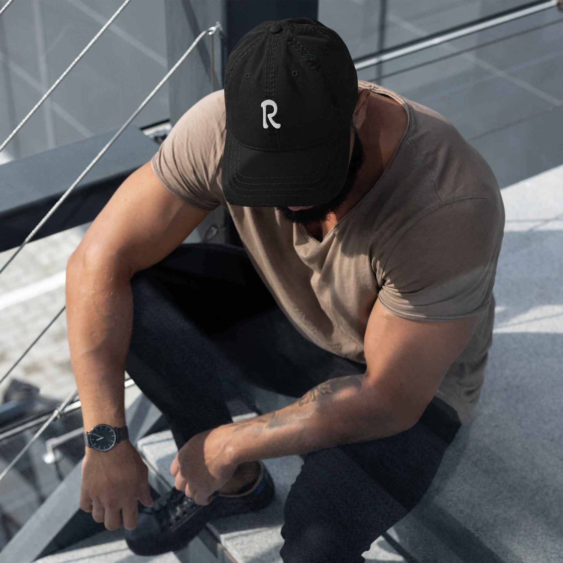 RILEY RU Embroidered Logo Distressed Dad Hat