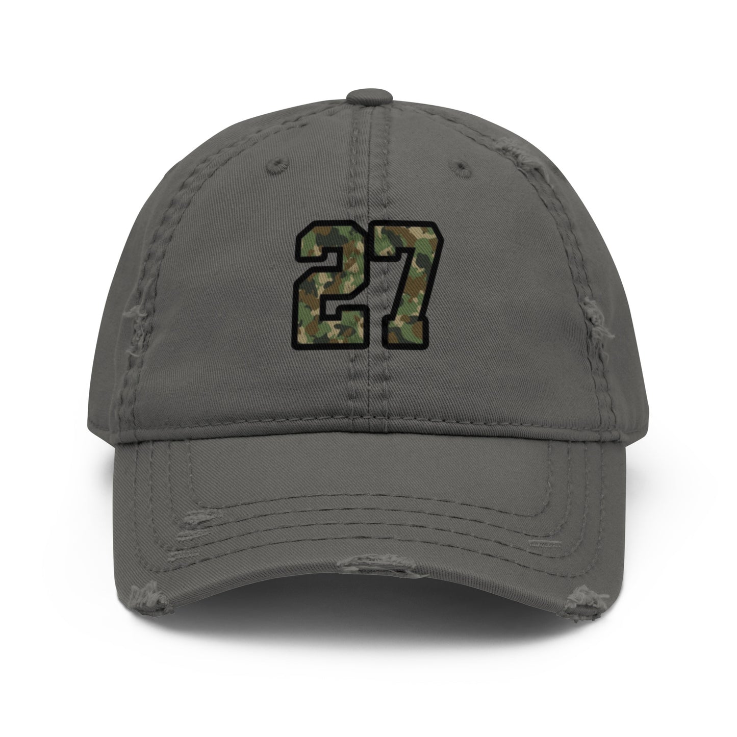 Gray cap with camouflage number 27 on a white background