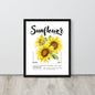 Framed poster with sunflower design and text on a white background