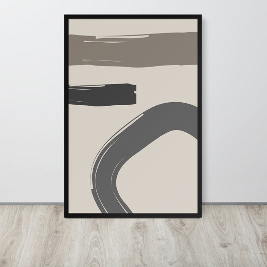 Abstract art print with wavy lines on a beige background, framed in black.