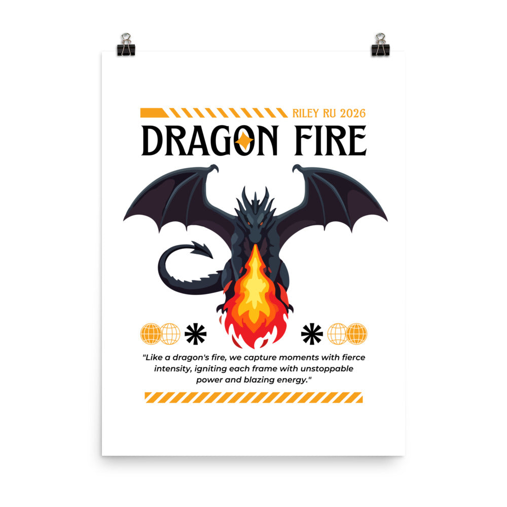 Dragon-themed product packaging with 'Dragon Fire' branding on a white background.