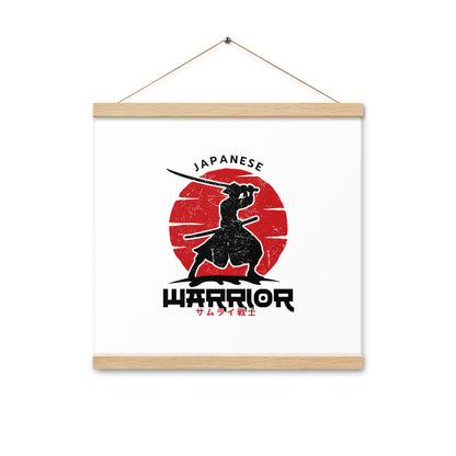 Framed poster with Japanese warrior design on a white background