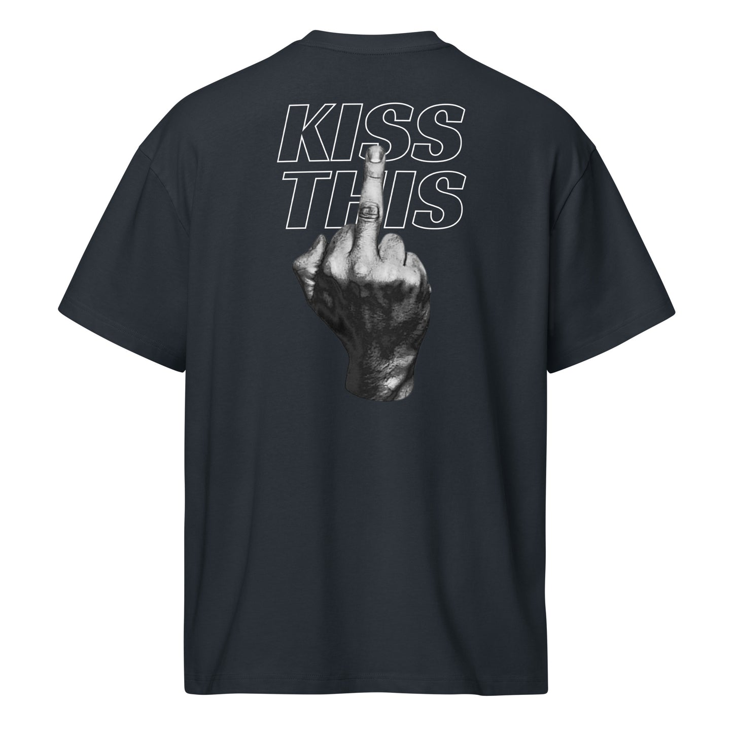 Black t-shirt with graphic design and text on the back