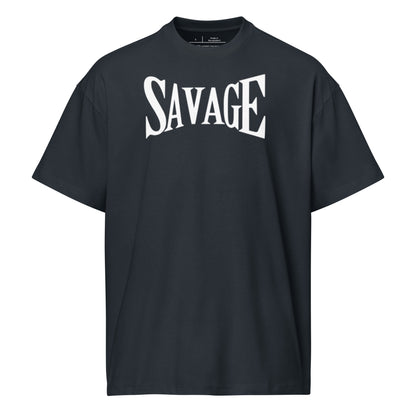 Black t-shirt with 'SAVAGE' printed in white on a white background