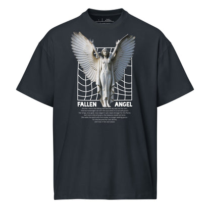 Black t-shirt with 'Fallen Angel' graphic design on a white background