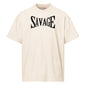 Beige t-shirt with 'SAVAGE' text on a white background