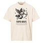 Beige t-shirt with Cupid angel graphic and text on a white background