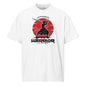 White t-shirt with Japanese warrior design on a white background