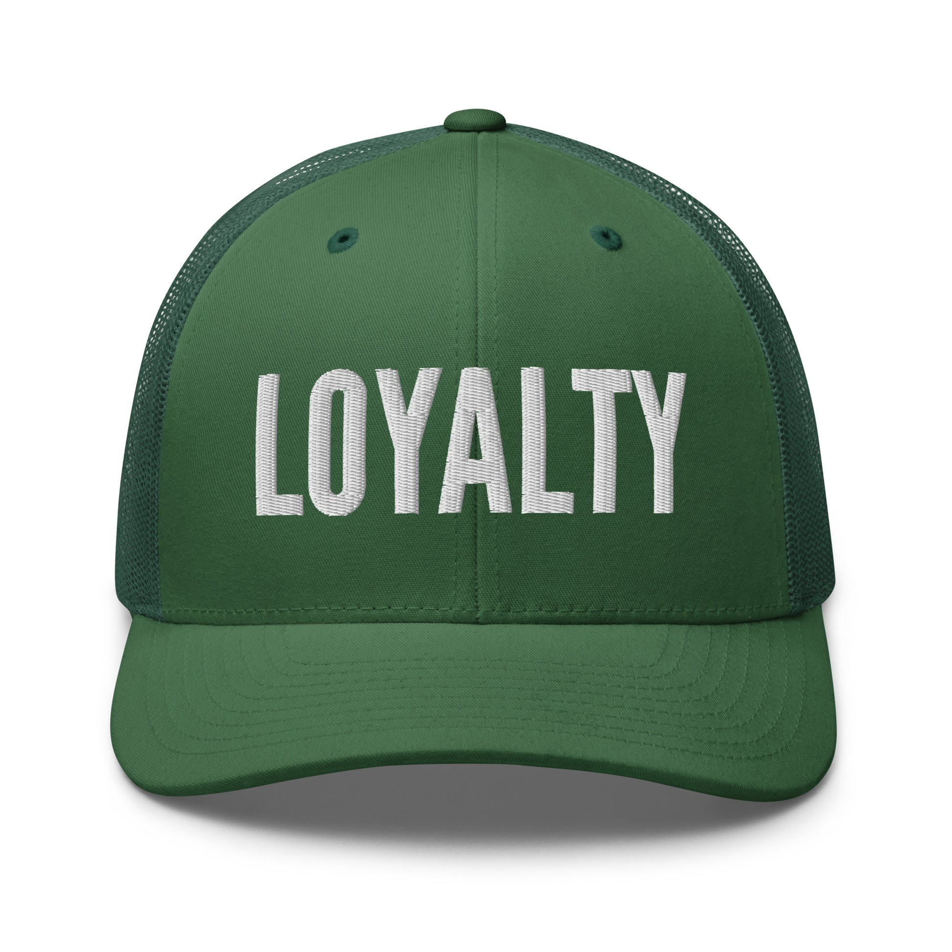 Green cap with 'LOYALTY' text on a white background