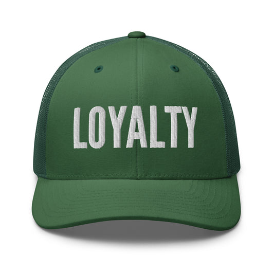 Green cap with 'LOYALTY' text on a white background