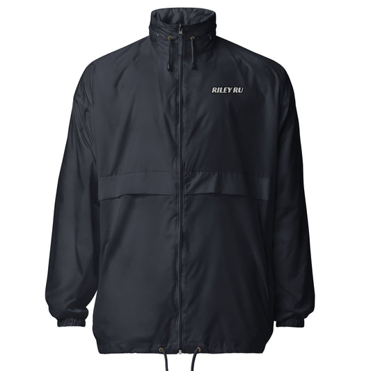 Black jacket with a logo on a white background