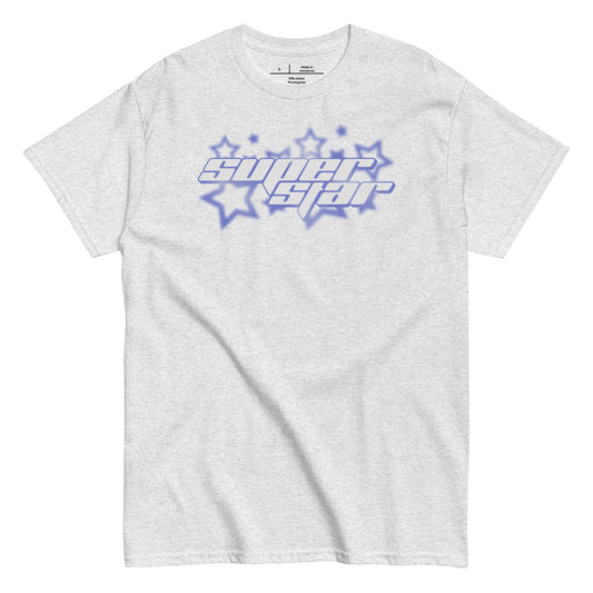 Gray t-shirt with 'Super Star' graphic design on a white background