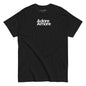 Black t-shirt with 'Adore Amore' text on a white background