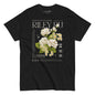 Black t-shirt with floral design and 'Riley Ru' branding on a white background