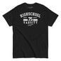 Black t-shirt with white text 'Highschool Varsity League' on a white background