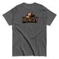 Gray t-shirt with 'HOWDY' and cowboy hat graphic on a white background