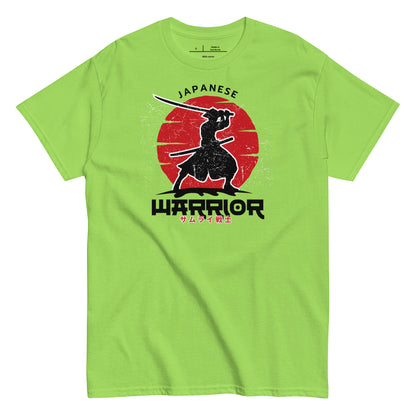 Green t-shirt with a black and red graphic of a warrior and 'Japanese Warrior' text on a white background