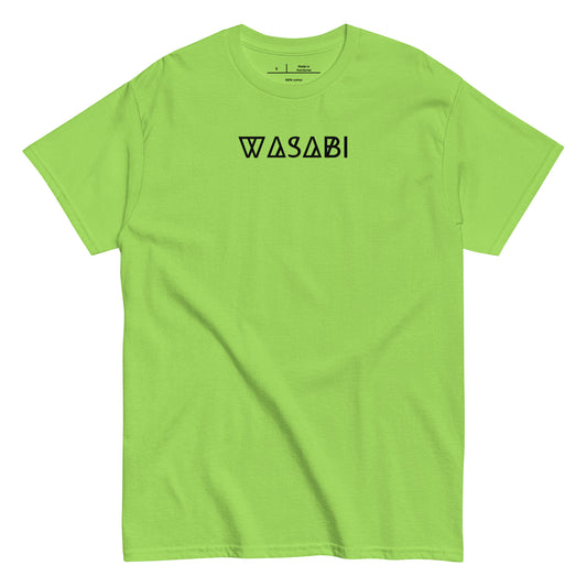 Green t-shirt with 'WASABI' text on a white background