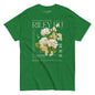 Green t-shirt with floral design and 'Riley Du' branding on a white background