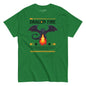 Green t-shirt with dragon graphic and text on a white background