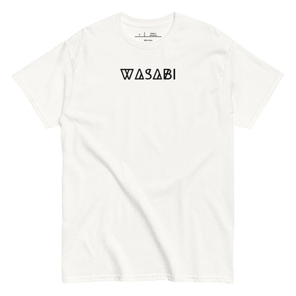 White t-shirt with 'WASABI' text on a white background