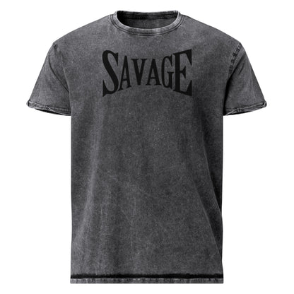 Black t-shirt with a blue surfboard design and text on a white background