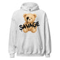 Gray hoodie with a teddy bear graphic and 'Savage' text on a white background