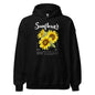 Black hoodie with sunflower design and text on a white background