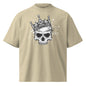 Beige t-shirt with a skull wearing a crown graphic on a white background