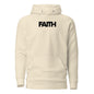 Beige hoodie with 'FAITH' printed on the chest against a white background