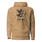 Tan hoodie with Cupid angel graphic and text on a white background