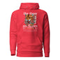 Red hoodie with a tiger and floral design on the back against a white background