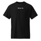 Black t-shirt with a logo on a white background