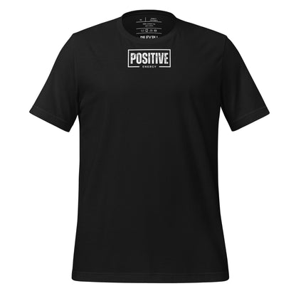 Black t-shirt with red text on a white background
