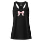 Black tank top with a pink bow design on a white background